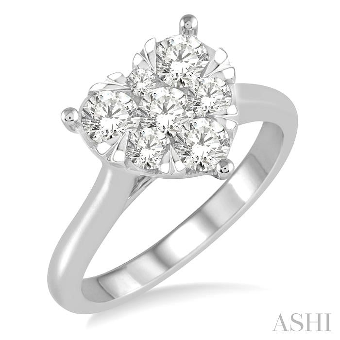 1 Ctw Round Cut Diamond Heart Shape Shine Bright Ring in 14K White Gold