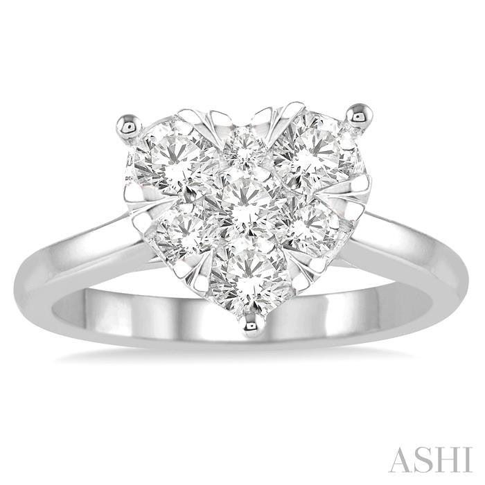 1 Ctw Round Cut Diamond Heart Shape Shine Bright Ring in 14K White Gold