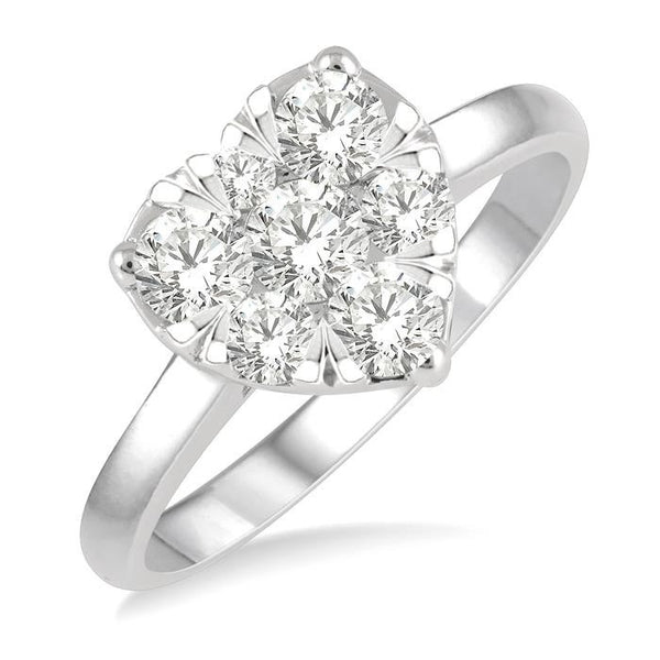 3/4 Ctw Round Cut Diamond Heart Shape Shine Bright Ring in 14K White Gold