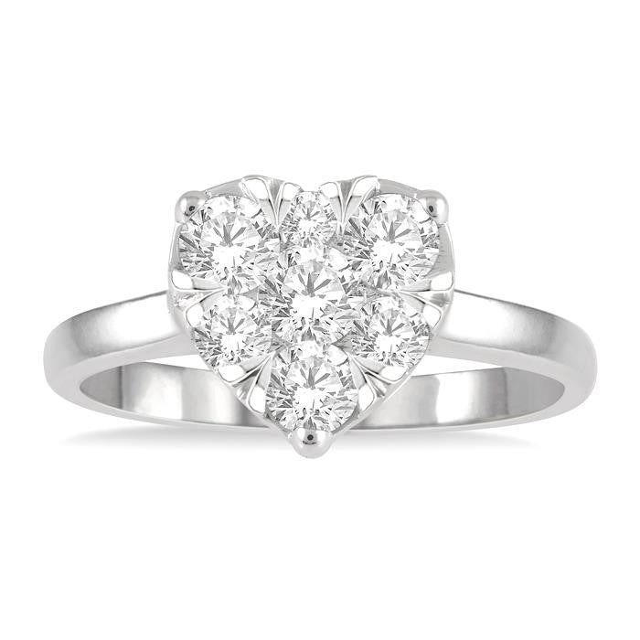 3/4 Ctw Round Cut Diamond Heart Shape Shine Bright Ring in 14K White Gold