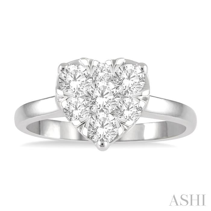 3/4 Ctw Round Cut Diamond Heart Shape Shine Bright Ring in 14K White Gold