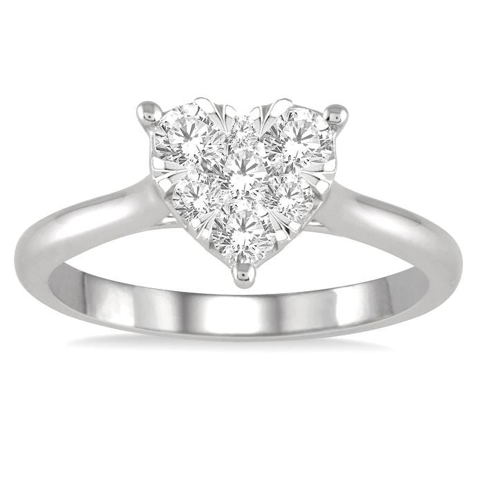 1/2 Ctw Round Cut Diamond Heart Shape Shine Bright Ring in 14K White Gold