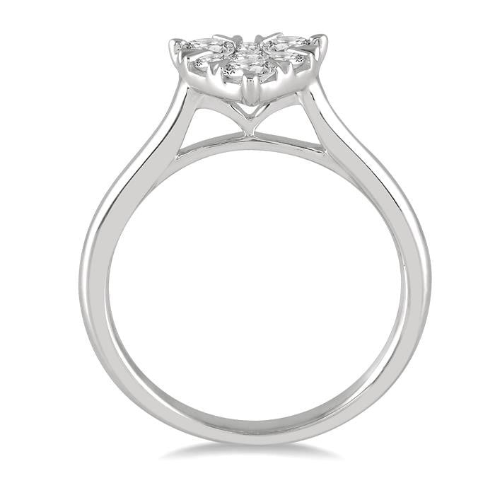 1/2 Ctw Round Cut Diamond Heart Shape Shine Bright Ring in 14K White Gold