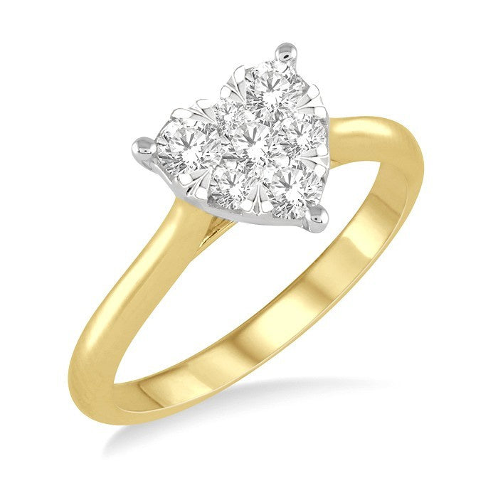 1/2 Ctw Round Cut Diamond Heart Shape Shine Bright Ring in 14K Yellow and White Gold