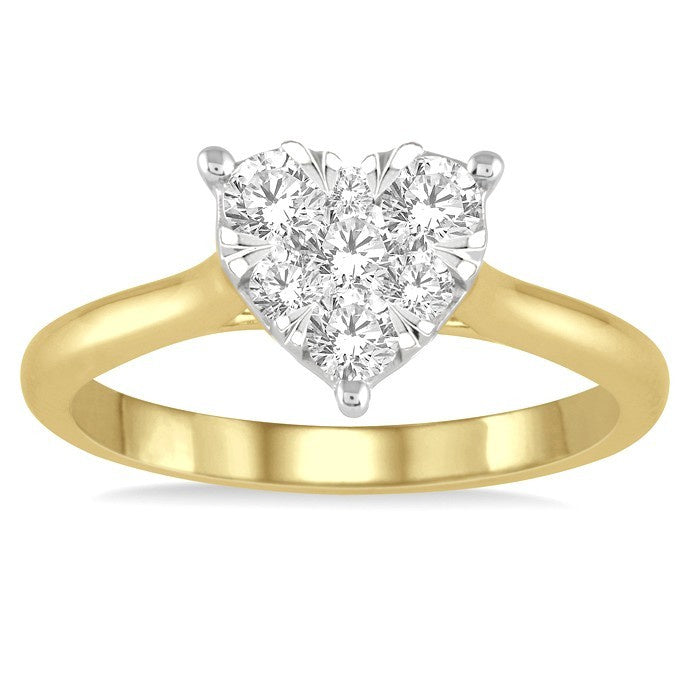 1/2 Ctw Round Cut Diamond Heart Shape Shine Bright Ring in 14K Yellow and White Gold