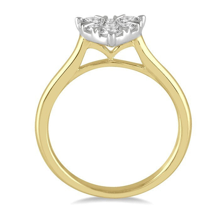 1/2 Ctw Round Cut Diamond Heart Shape Shine Bright Ring in 14K Yellow and White Gold