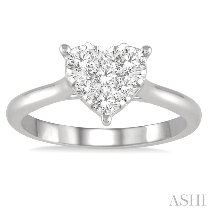 1/2 Ctw Round Cut Diamond Heart Shape Shine Bright Ring in 14K White Gold
