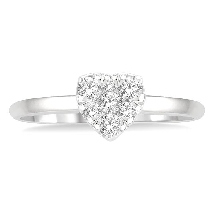 1/4 Ctw Round Cut Diamond Heart Shape Shine Bright Ring in 14K White Gold