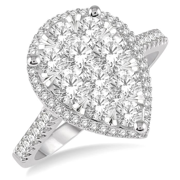 1 Ctw Pear Shape Round Cut Diamond Shine Bright Ring in 14K White and Rose Gold