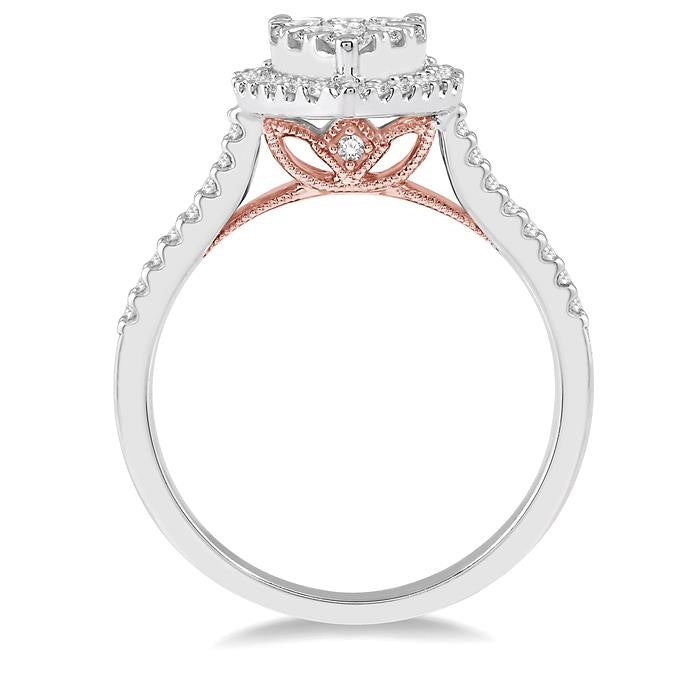 1 Ctw Pear Shape Round Cut Diamond Shine Bright Ring in 14K White and Rose Gold
