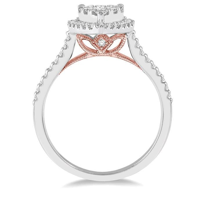 3/4 Ctw Pear Shape Round Cut Diamond Shine Bright Cluster Ring in 14K White and Rose Gold
