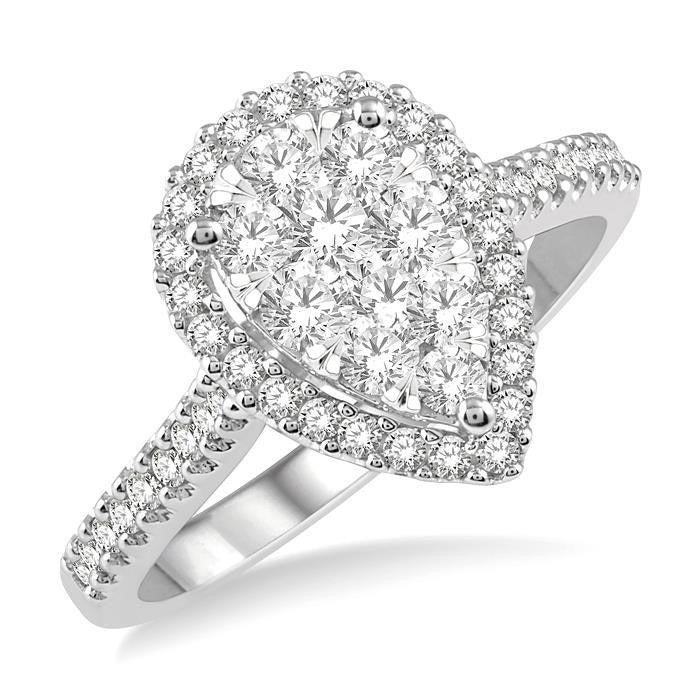 Pear Shape Halo Shine Bright Essential Diamond Engagement Ring