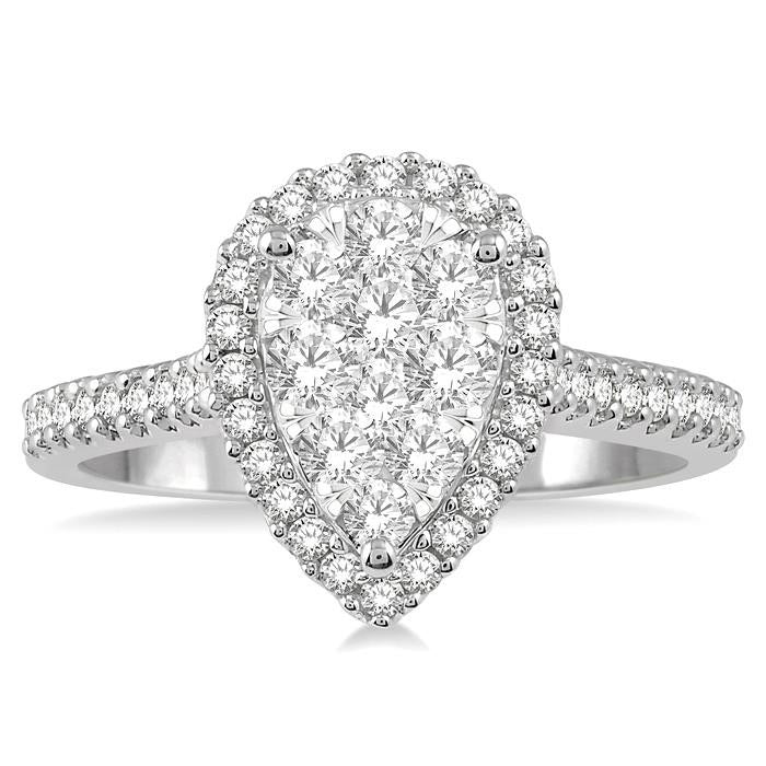Pear Shape Halo Shine Bright Essential Diamond Engagement Ring
