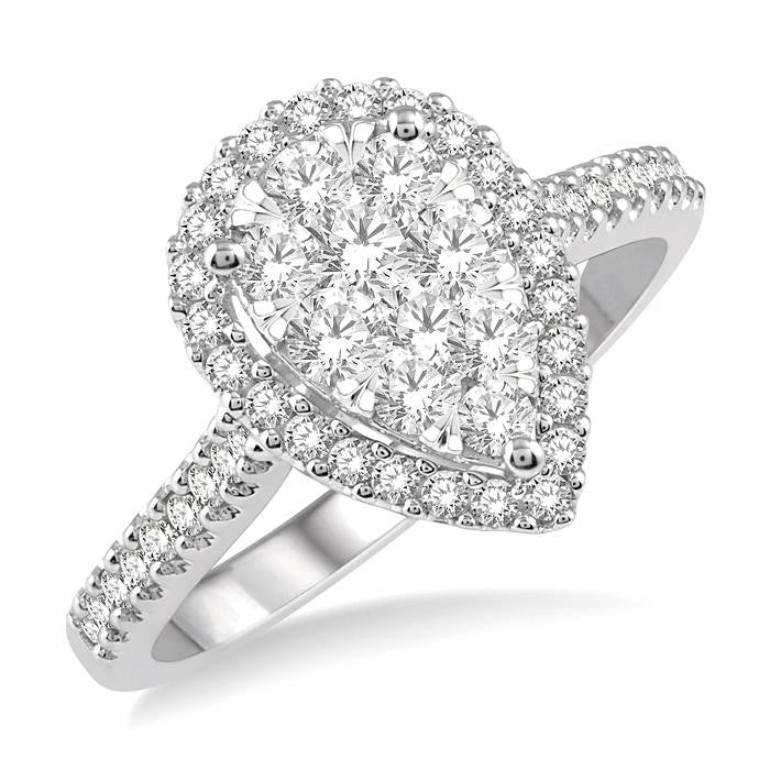3/4 Ctw Pear Shape Round Cut Diamond Shine Bright Cluster Ring in 14K White and Rose Gold