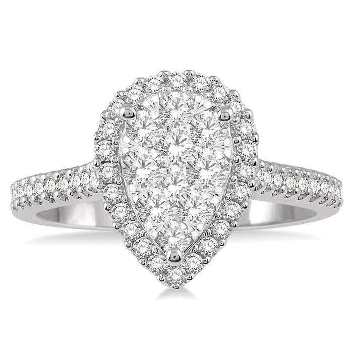 3/4 Ctw Pear Shape Round Cut Diamond Shine Bright Cluster Ring in 14K White and Rose Gold