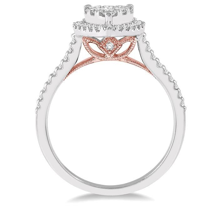 3/4 Ctw Pear Shape Round Cut Diamond Shine Bright Cluster Ring in 14K White and Rose Gold