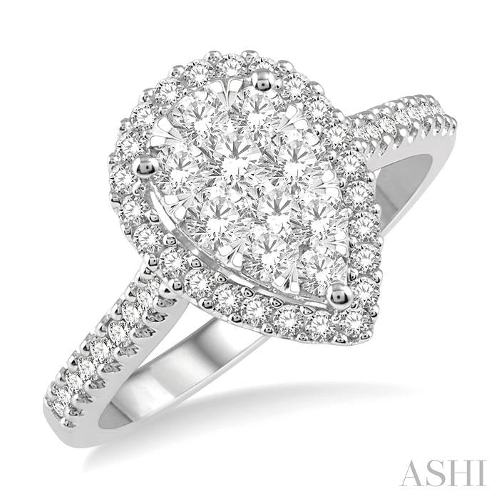 3/4 Ctw Pear Shape Round Cut Diamond Shine Bright Cluster Ring in 14K White and Rose Gold