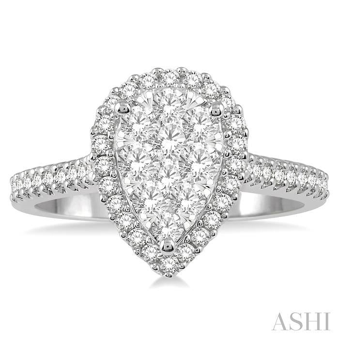 3/4 Ctw Pear Shape Round Cut Diamond Shine Bright Cluster Ring in 14K White and Rose Gold