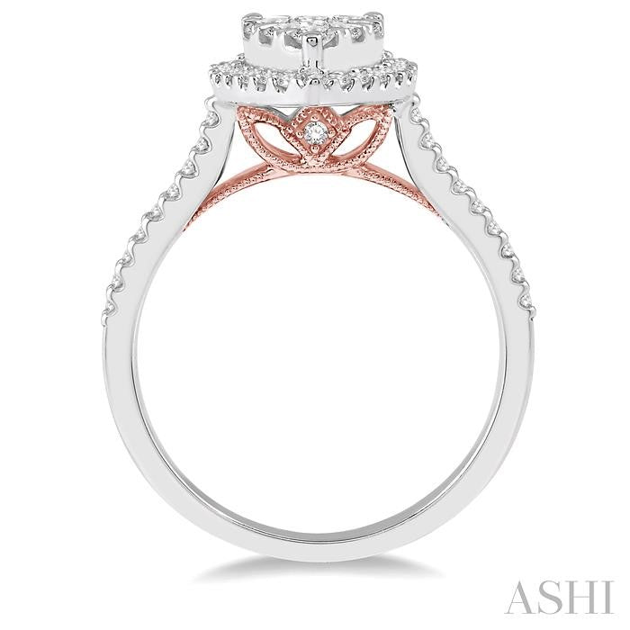 3/4 Ctw Pear Shape Round Cut Diamond Shine Bright Cluster Ring in 14K White and Rose Gold