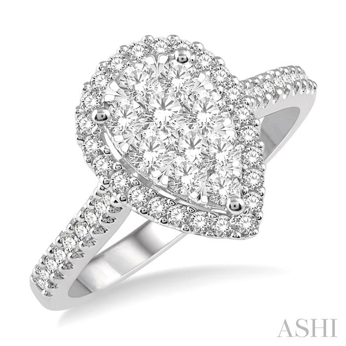 3/4 Ctw Pear Shape Round Cut Diamond Shine Bright Cluster Ring in 14K White and Rose Gold