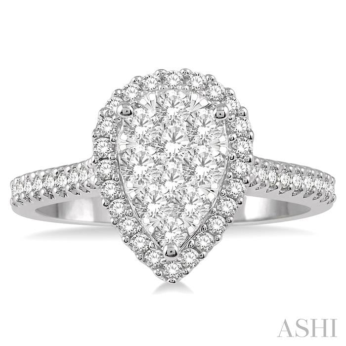 3/4 Ctw Pear Shape Round Cut Diamond Shine Bright Cluster Ring in 14K White and Rose Gold