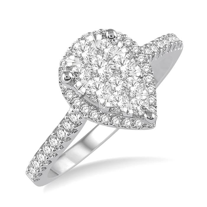 Pear Shape Halo Shine Bright Essential Diamond Engagement Ring