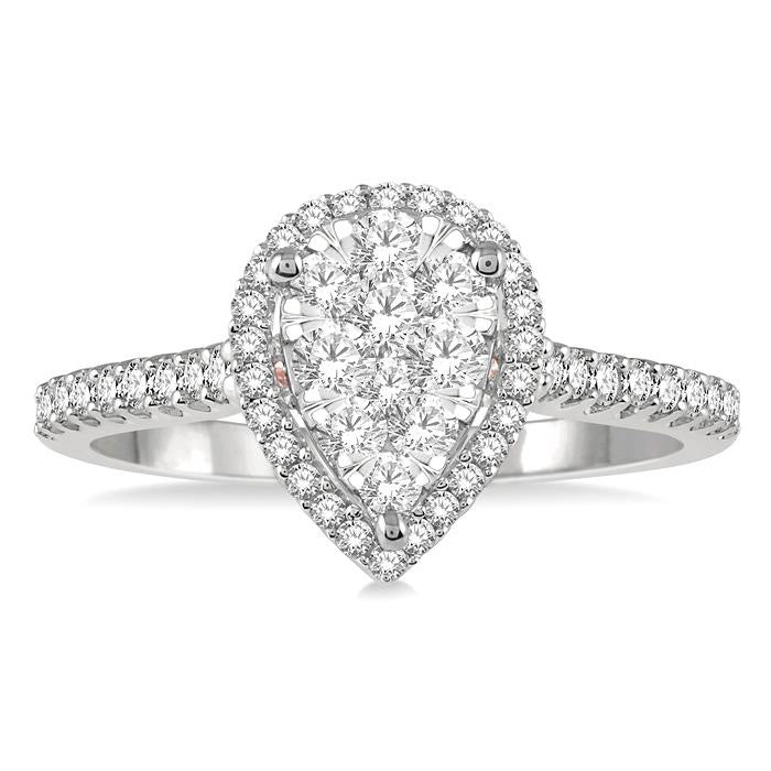 1/2 Ctw Pear Shape Round Cut Diamond Shine Bright Ring in 14K White and Rose Gold