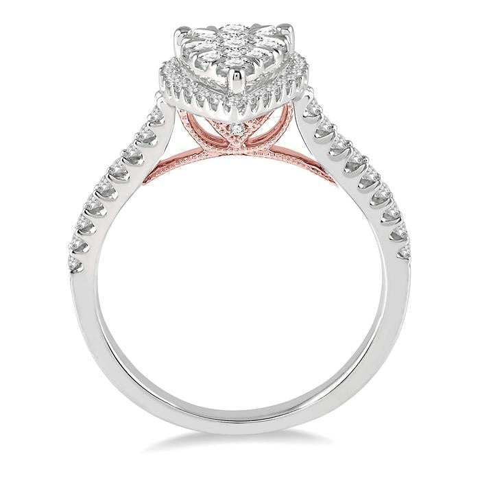 1/2 Ctw Pear Shape Round Cut Diamond Shine Bright Ring in 14K White and Rose Gold