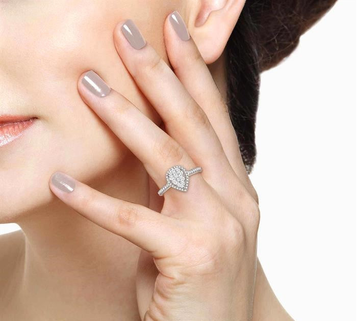 1/2 Ctw Pear Shape Round Cut Diamond Shine Bright Ring in 14K White and Rose Gold