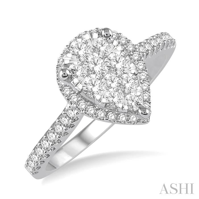 1/2 Ctw Pear Shape Round Cut Diamond Shine Bright Ring in 14K White and Rose Gold