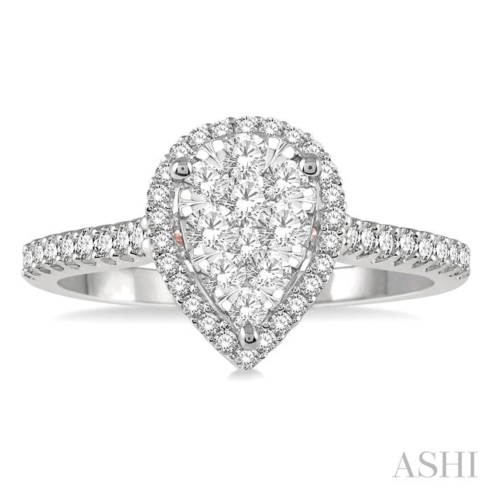 1/2 Ctw Pear Shape Round Cut Diamond Shine Bright Ring in 14K White and Rose Gold