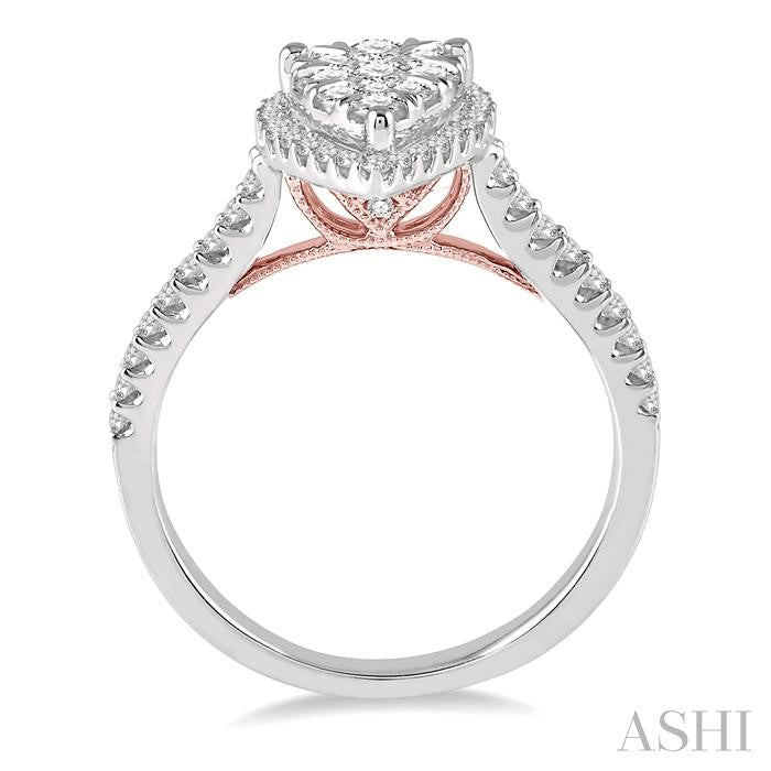1/2 Ctw Pear Shape Round Cut Diamond Shine Bright Ring in 14K White and Rose Gold