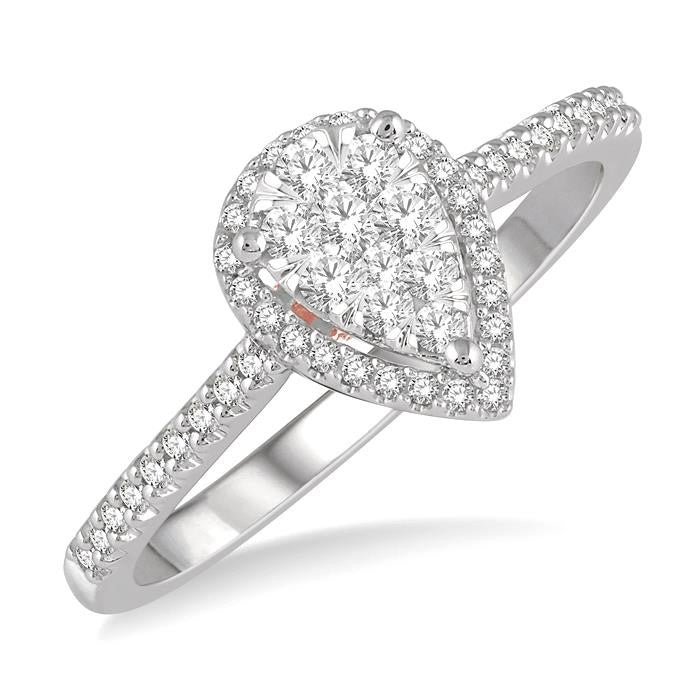 1/3 Ctw Pear Shape Round Cut Diamond Shine Bright Ring in 14K White and Rose Gold