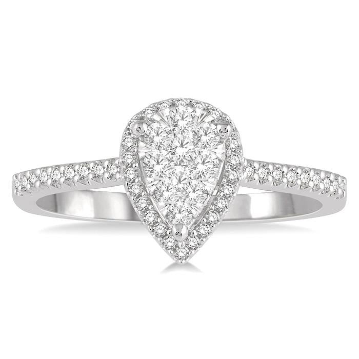 1/3 Ctw Pear Shape Round Cut Diamond Shine Bright Ring in 14K White and Rose Gold