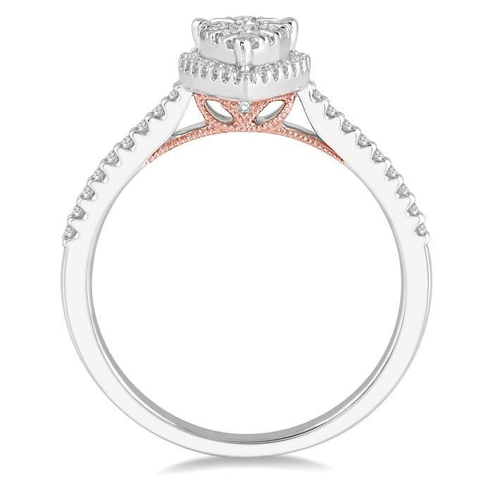 1/3 Ctw Pear Shape Round Cut Diamond Shine Bright Ring in 14K White and Rose Gold