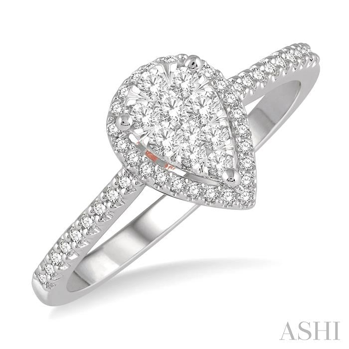 1/3 Ctw Pear Shape Round Cut Diamond Shine Bright Ring in 14K White and Rose Gold