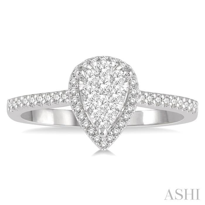 1/3 Ctw Pear Shape Round Cut Diamond Shine Bright Ring in 14K White and Rose Gold