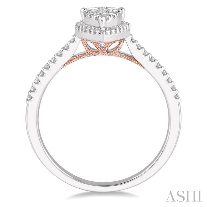 1/3 Ctw Pear Shape Round Cut Diamond Shine Bright Ring in 14K White and Rose Gold
