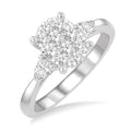 3/4 Ctw Oval Shape Shine Bright Pear and Round Cut Diamond Engagement Ring in 14K White Gold