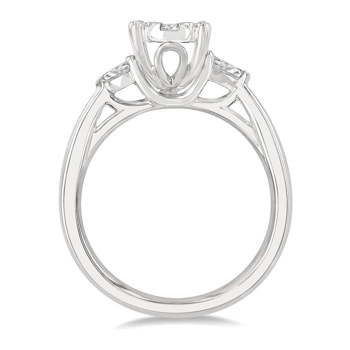 3/4 Ctw Oval Shape Shine Bright Pear and Round Cut Diamond Engagement Ring in 14K White Gold
