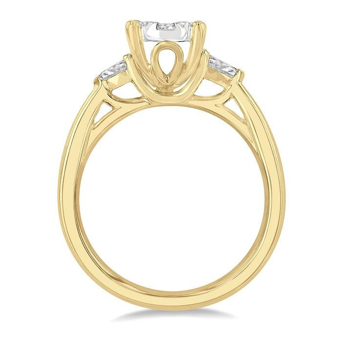 3/4 Ctw Oval Shape Shine Bright Pear and Round Cut Diamond Engagement Ring in 14K Yellow and White gold