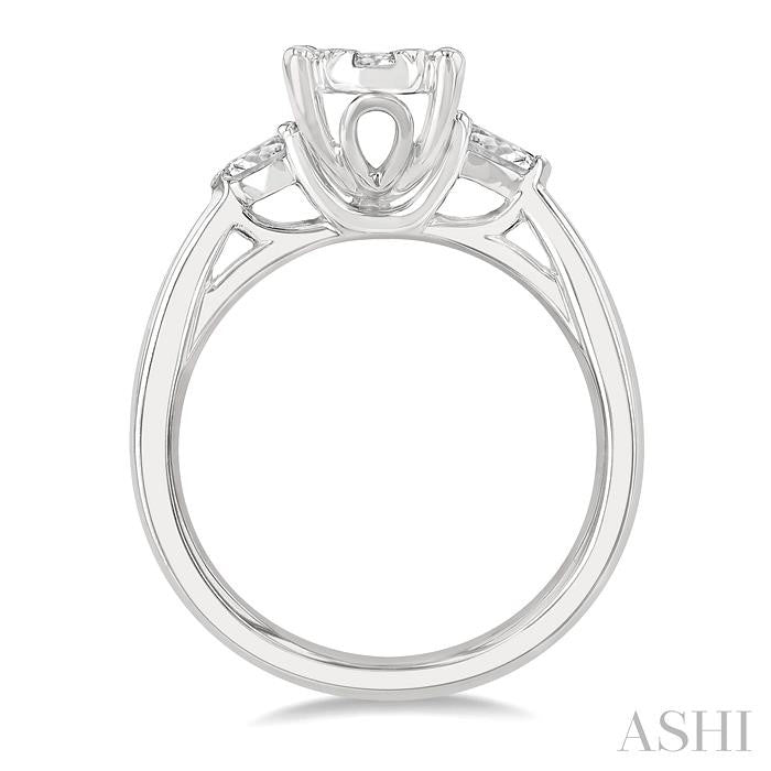 3/4 Ctw Oval Shape Shine Bright Pear and Round Cut Diamond Engagement Ring in 14K White Gold
