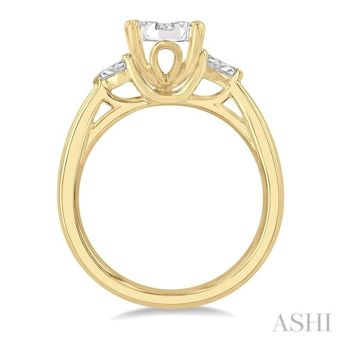 3/4 Ctw Oval Shape Shine Bright Pear and Round Cut Diamond Engagement Ring in 14K Yellow and White gold