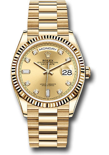 *Pre-Owned* Rolex Yellow Gold Day-Date 36 Watch - Fluted Bezel - Champagne Diamond Dial - President Bracelet