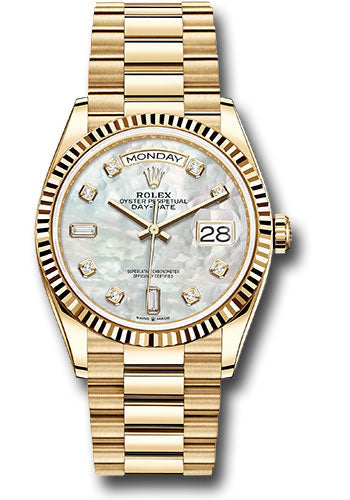 *Pre-Owned* Rolex Yellow Gold Day-Date 36 Watch - Fluted Bezel - Mother-of-Pearl Diamond Dial - President Bracelet