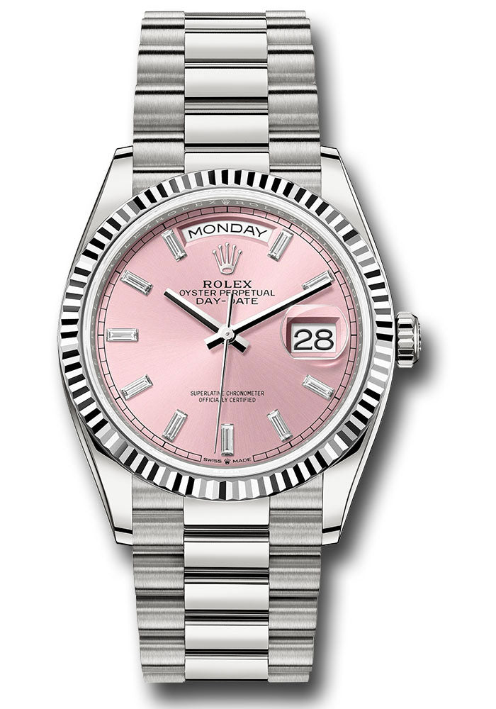 *Pre-Owned* Rolex White Gold Day-Date 36 Watch - Fluted Bezel - Pink Dial - President Bracelet