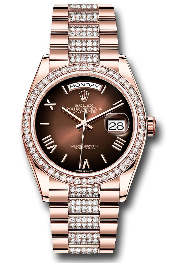 *Pre-Owned* Rolex Everose Gold Day-Date 36 Watch - Diamond Bezel - Brown OmbrÃ© Roman Dial - Diamond President Bracelet