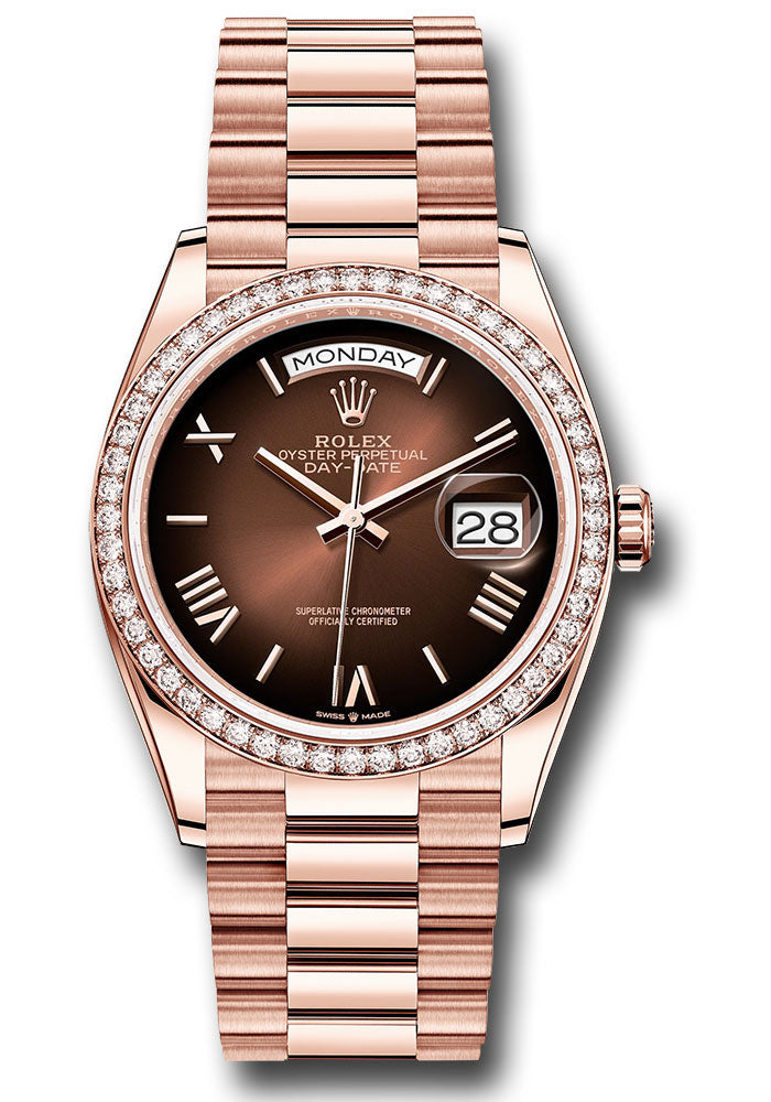 *Pre-Owned* Rolex Everose Gold Day-Date 36 Watch - Diamond Bezel - Brown OmbrÃ© Roman Dial - President Bracelet