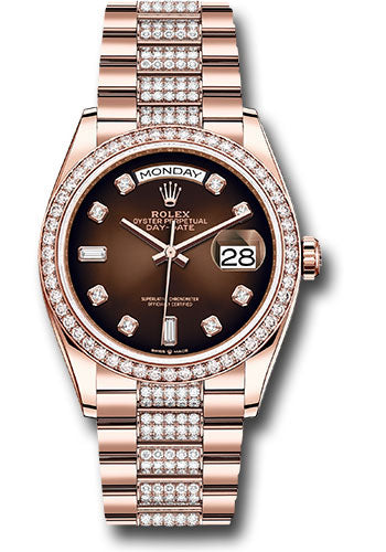*Pre-Owned* Rolex Everose Gold Day-Date 36 Watch - Diamond Bezel - Brown OmbrÃ© Diamond Dial - Diamond President Bracelet