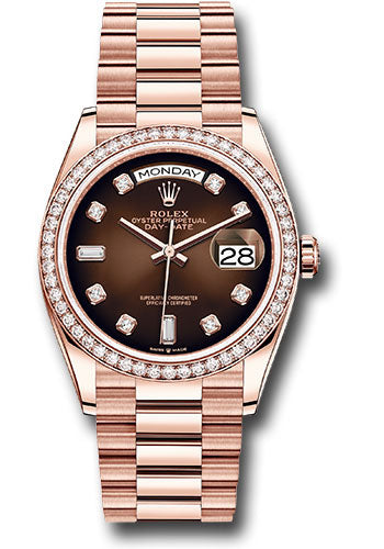 *Pre-Owned* Rolex Everose Gold Day-Date 36 Watch - Diamond Bezel - Brown OmbreÂ´ Diamond Dial - President Bracelet